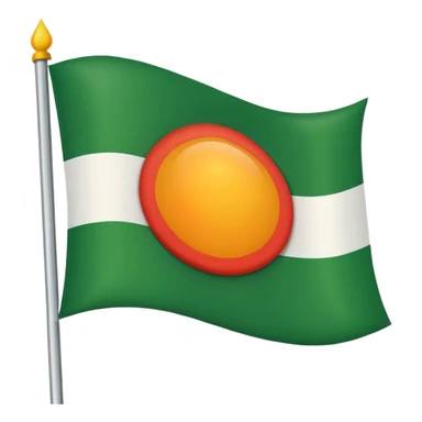 Flag with with 1 red, 1 white and 1 green (in that order) horizontal and an orange/yellow pointed sun in the middle sticker