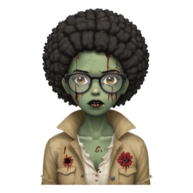 black zombie girl with glasses and afro hair sticker