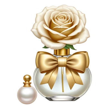 white English rose Benjamin Britten ( flower ) and pearl bow and vintage gold perfume bottle  sticker