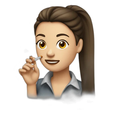 A long haired brunette woman in a ponytail smoking a cigarette sticker
