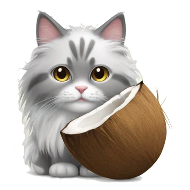 Grey and white fluffy cat in a coconut sticker