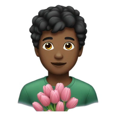 black hair boy with tulips sticker