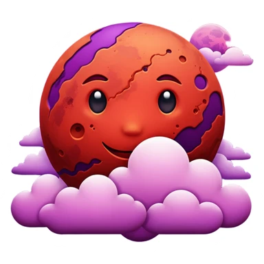 Crimson red planet with clouds and a purple sun behind it sticker