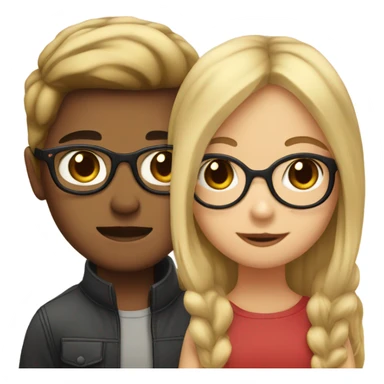 a girl with bright blonde straight hair and brown eyes kissing a boy with dark brown hair and he wears glasses sticker