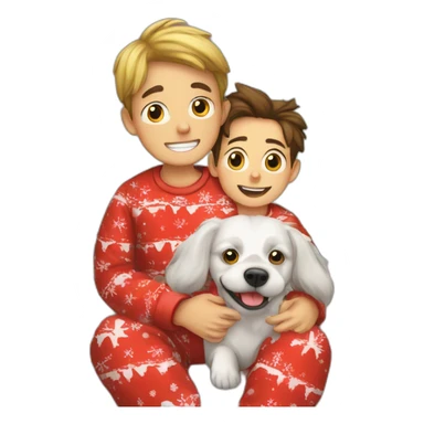 boy and dog in christmas pyjama sticker