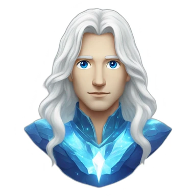 male nordic pleiadian with long white hair and blue eyes, crystal necklace sticker