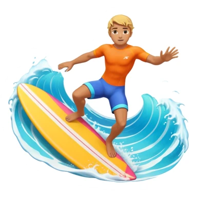 cute surfer riding big ocean waves, dynamic action pose, splash water, colorful surfboard, tropical vibe, 3D cartoon, mobile game icon style, bright colors, soft shadows, clean background, no text, no watermark sticker