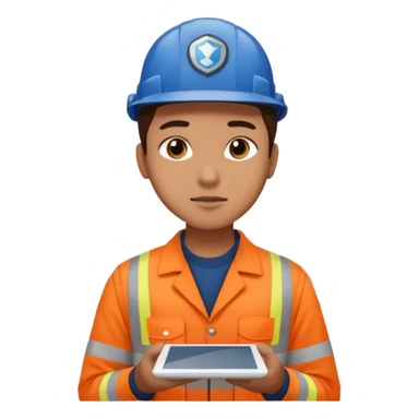 create a realistic emoji shwoing logistic worker controling something with an ipad sticker