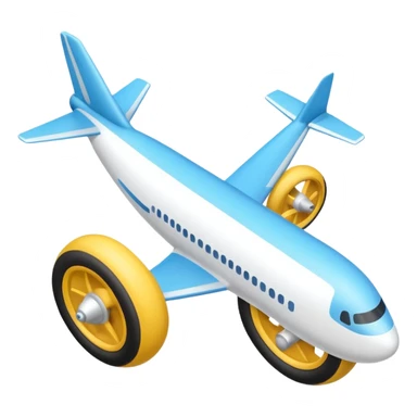 Isometric view of airplane landing gear in emoji style — one inflated, puffy wheel with a strut, soft 3D look, rounded shapes, clean and minimal design, cartoon-like, emoji aesthetic, white background sticker