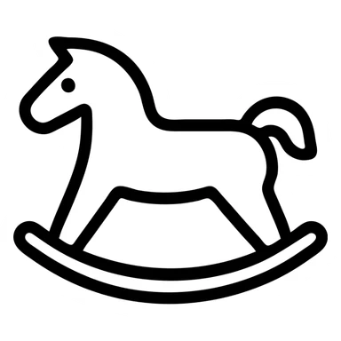 rocking horse, outlined icon style, black lines, no fill, modern look sticker