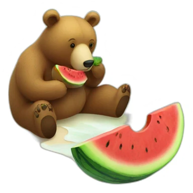 A bear eating watermelon on the beach  sticker