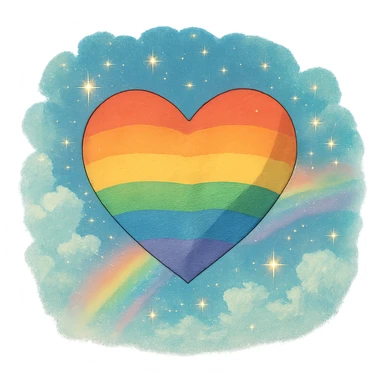 pride heart, gentle shading, magical atmosphere, rainbow colors, ghibli style sticker