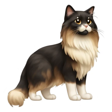 long haired mixed brown black cream fur cat whole body sticker