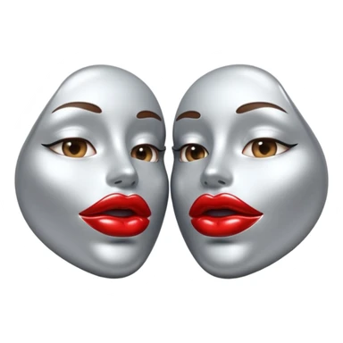 A seductive pair of slightly parted lips emoji made of liquid silver chrome, smooth glossy metallic surface, soft sensual curves, subtle reflections, luxury sexy aesthetic, minimal iOS emoji style, centered composition, clean white background, soft studio lighting, no text sticker