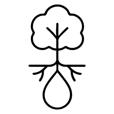 Tree with roots connecting to a water droplet, symbolizing environmental care and commitment sticker