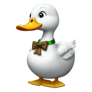 A duck with a bow sticker