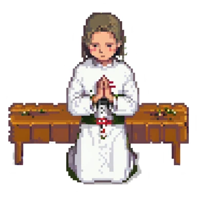 An altar server kneeling, with hands clasped in prayer sticker