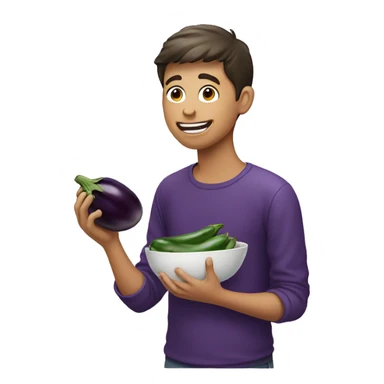 Boy eating eggplant  sticker