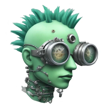 Pastel green Mohawk cyborg head with silver steampunk goggles sticker