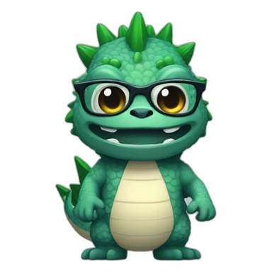Nerdy cute cartoon godzilla sticker