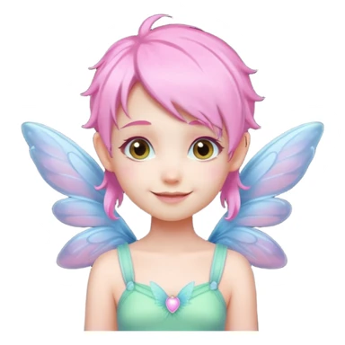A tiny pastel fairy with pink hair with glowing wings and a sweet smile  sticker