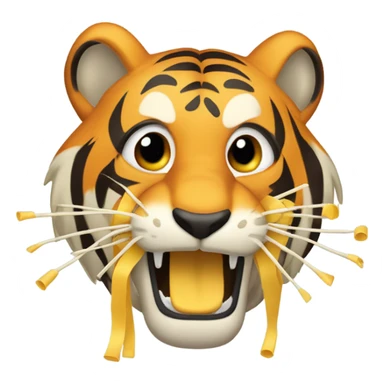 Tiger with pasta hanging out of its mouth sticker