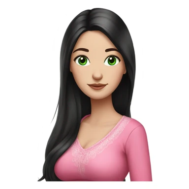 Beautiful Russian girl green eyes very long black hair pink clothes pregnant sticker