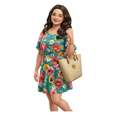 smiling girl in floral dress sticker