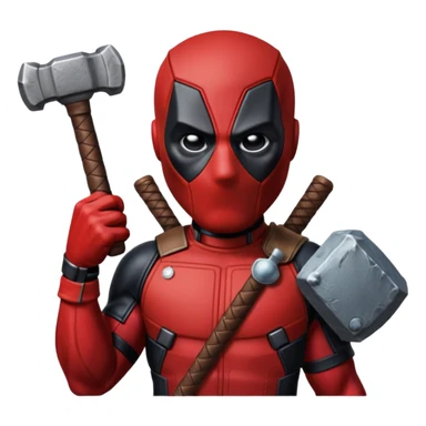 Deadpool holding thors hammer sticker