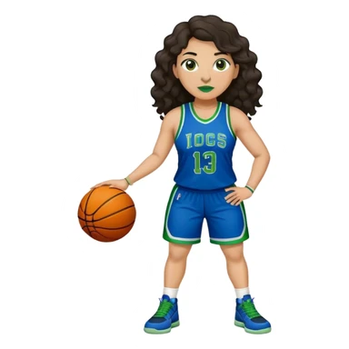full body plus size light skin latino women basketball player with wavy dark hair large nose wearing blue and green uniform sticker