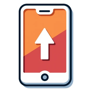 Smartphone with upward arrow indicating launch or release sticker