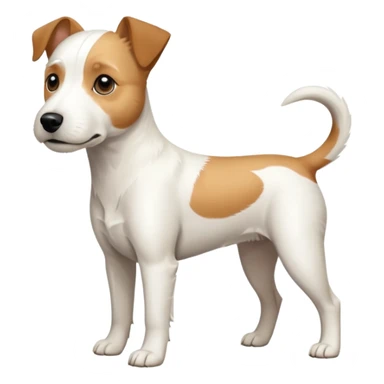 a full body facing front on of a buff white parson russell terrier looking dog the size of a kelpie with light brown long ears and a light brown patch on one eye and a large snout. the rest of the dog is completely white.  sticker