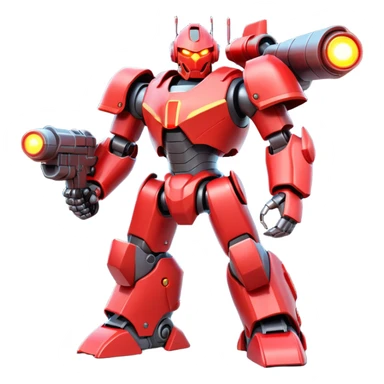 powerful battle robot, bulky armor, sharp edges, glowing red lights, large shoulder cannons, intimidating pose, 3D cartoon, mobile game icon style, clean background, no text, no watermark
 sticker