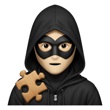 grayscale black mysterious masked hooded man with puzzle sticker