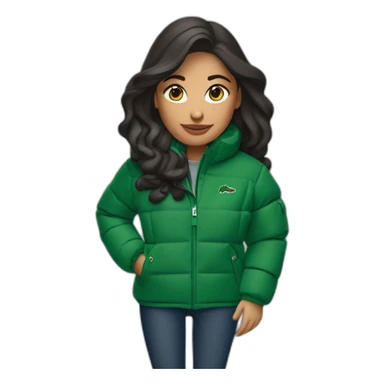 latina woman using Lacoste puffer jacket sticker