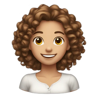 a happy girl with curly brown hair, brown eyes sticker