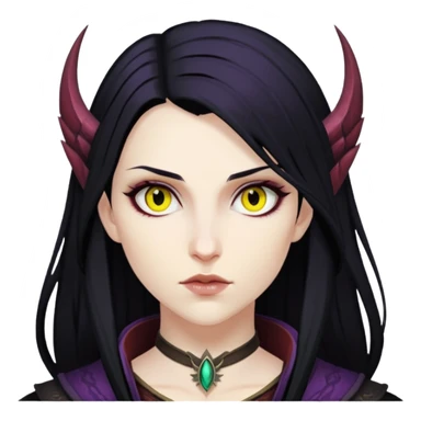Morrigan from Dragon Age with long black hair and yellow eyes sticker