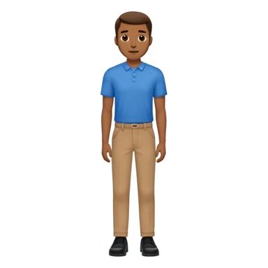 A man in a blue shirt, brown pants, and black shoes. sticker