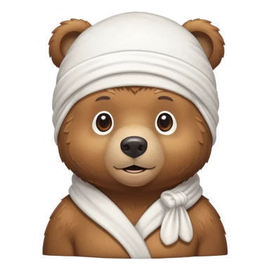 Brown bear wearing a white durag on its head, cute face sticker