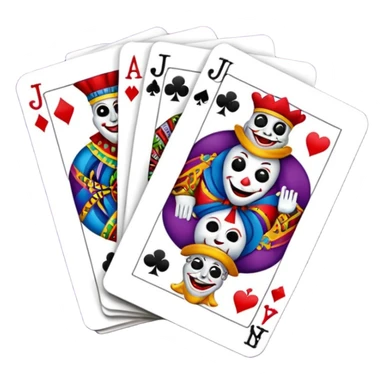 3 poker cards, with crazy colorful human jolly jokers inside sticker