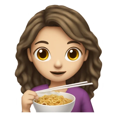 Brunette hair girl eating ramen noodles sticker
