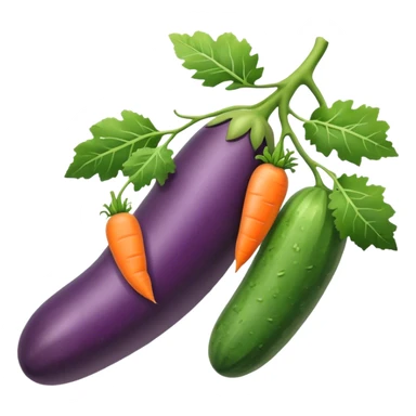 eggplant, cucumber, big carrot, on a branch sticker