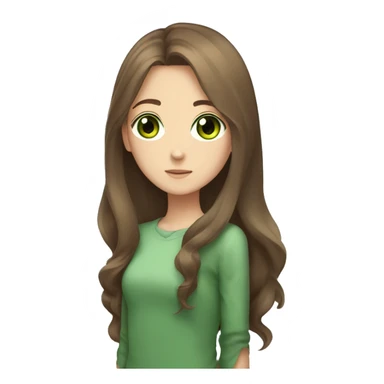 small anime girl with brown hair, light brown skin, big green eyes, long brown hair, brown skin, green eyes sticker