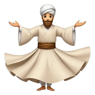 Cinematic Realistic Whirling Dervish Pop Culture Emoji, showcasing a mystical portrayal of traditional Sufi dance rendered with fluid textures and dynamic, spiritual lighting. sticker
