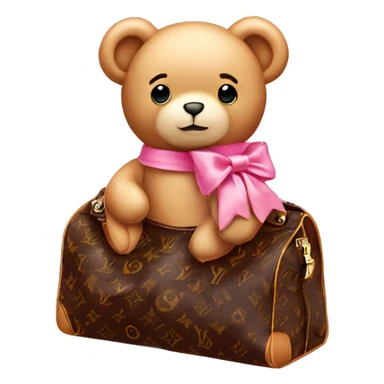 pink bow teddy bear solo looking out of louis vuitton  bag sticker