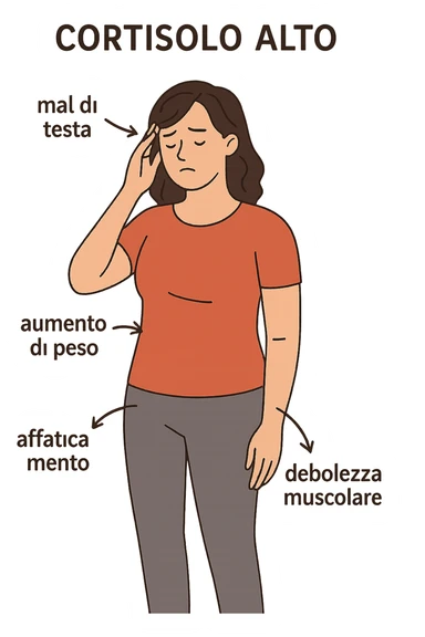 donna con Cortisolo alto con freccie che indicano. In italiano sticker