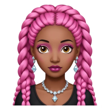 Attractive black woman with a wide face, dark makeup, Long pink braids and diamond earrings sticker