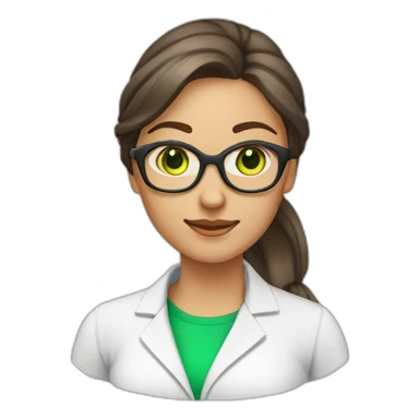 chemist female brown ponytail light skin green eyes with glasses sticker