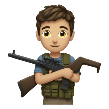 brunette boy with rifle outdoors sticker