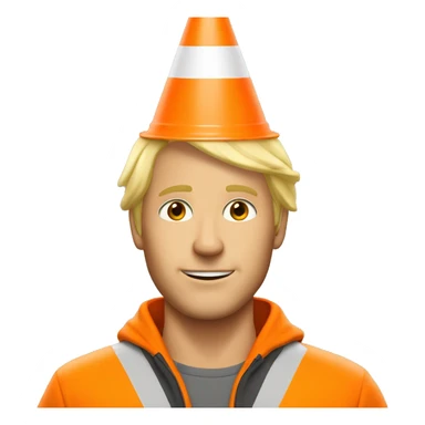 blonde man wearing traffic cone on head  sticker